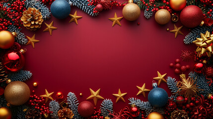 Fototapeta na wymiar golden xmas stars on red background for merry christmas or season greetings message,bright decoration.Elegant holiday season social post digital card.lues)