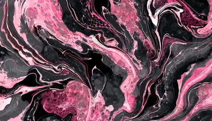 black and pink fluid art marbling paint textured background