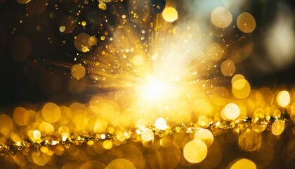 bright sunny yellow abstract background with dynamic bokeh effect and light particles creating a...