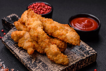 Delicious fresh chicken or turkey strips or nuggets breaded with salt and spices