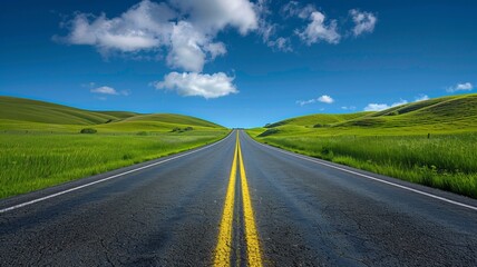 Fototapeta premium country road and green mountains in summer. 