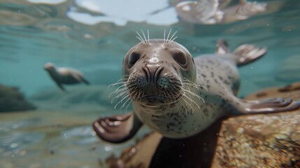 Obraz premium Seals: marine mammals with brown fur, like to swim, native to all over the world. 