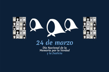 Translation: March 24, Day of Remembrance for Truth and Justice vector illustration. National holiday of Argentina. Suitable for greeting card and poster. - obrazy, fototapety, plakaty