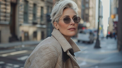 Obraz premium Mature woman posing in a city street