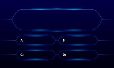 Quiz game or intellectual challenge contest template. Quiz blue neon. TV show or trivia game. Vector illustration.