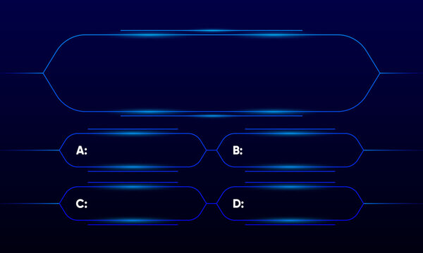 Quiz game or intellectual challenge contest template. Quiz blue neon. TV show or trivia game. Vector illustration.