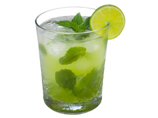 glass of mojito with ice, mint and lime.