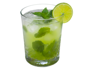 glass of mojito with ice, mint and lime.