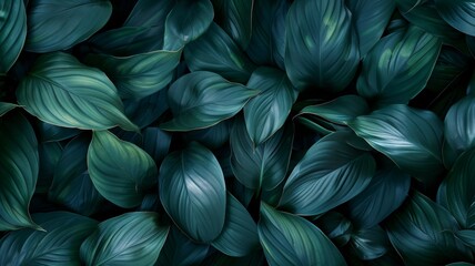 Group background of dark green tropical leaves