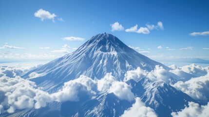 The highest volcano in Japan, 3,776 meters high, covered with white snow. 