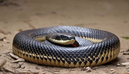 Fototapeta premium A King Cobra With Its Hood Flattened Against Its B Upscaled 6