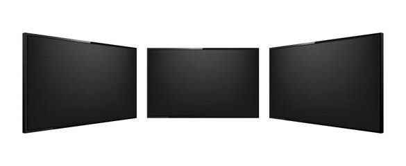 Realistic TV screen. TV screen mockup. Modern stylish lcd panel. Monitor display. Blank television template. Vector illustration.