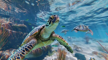 Turtle attacks: Some species of turtles, including sea turtles, can attack humans.  - obrazy, fototapety, plakaty