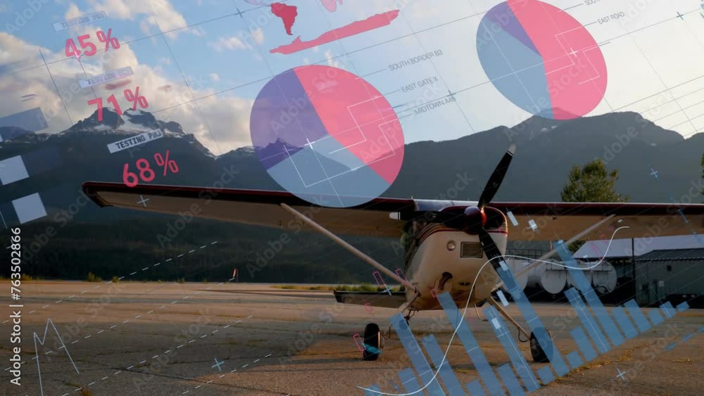 Aufkleber animation of digital data processing over airplane