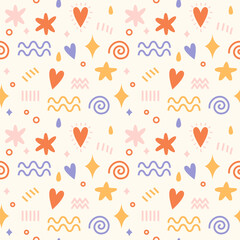 Cute cartoon abstract seamless pattern with hearts lines on a light background background