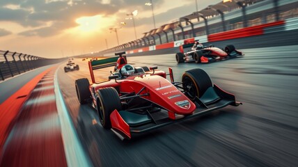 Motion blur, Race driver and race car racing on speed track, Car race on asphalt race track...