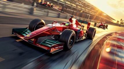 Motion blur, Race driver and race car racing on speed track, Car race on asphalt race track crossing finish line.