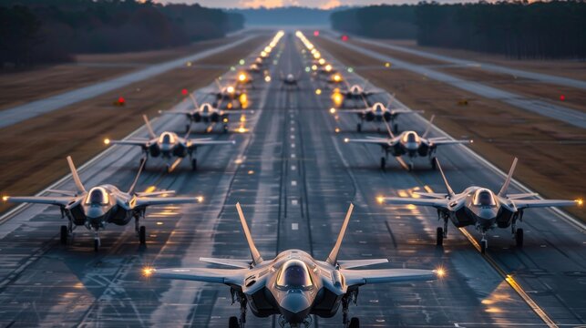 Row of Fighter Jets on Airport Runway