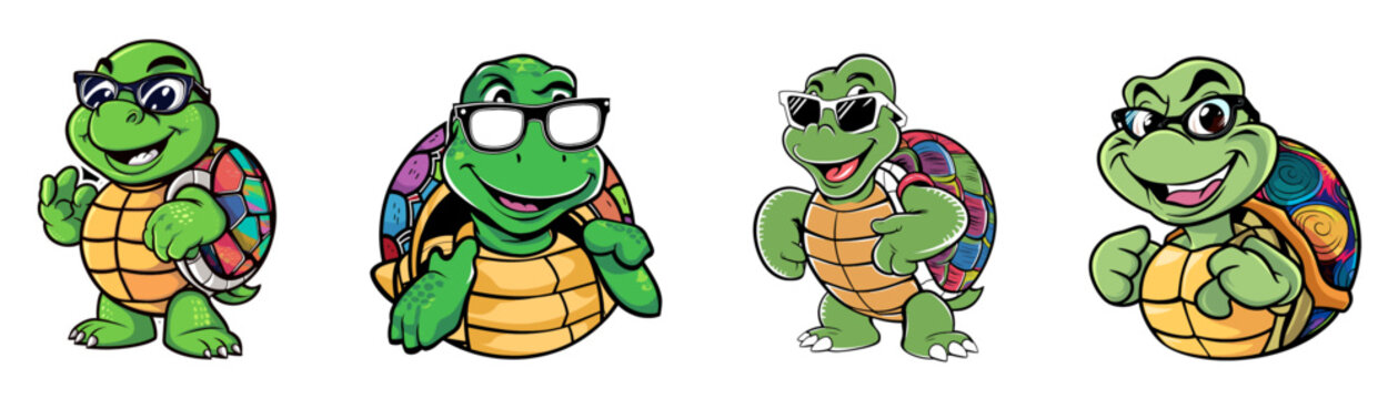 Charming turtle mascot illustration for t-shirt designs, Turtle vector collection. Generative AI