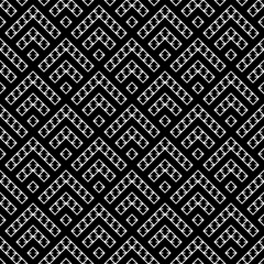 Seamless pattern. Curves, shapes backdrop. Stylized chevrons, rhombuses ornament. Folk wallpaper. Figures, checks background. Tribal motif. Ancient mosaic. Digital textile print, abstract design.