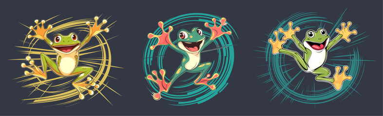 Energetic frog leap illustration for adventurous vector collection. Generative AI - obrazy, fototapety, plakaty