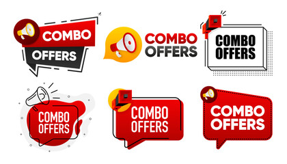 Combo Offers. Megaphone label collection with text. Marketing and promotion. Vector Illustration.