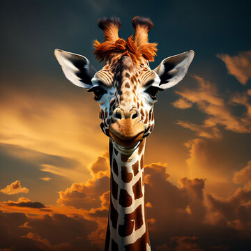 The African animal is a giraffe. A mammal with a long neck and a spotted body. Herbivorous.