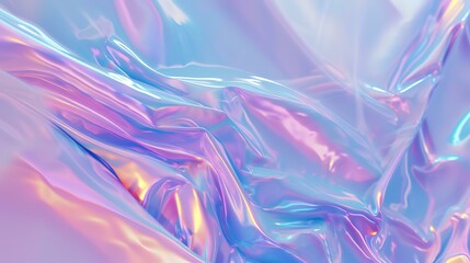 Pink and blue holographic foil abstract background. 3d render illustration
