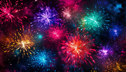 Vibrant fireworks exploding in a starry night sky, celebrating festive occasions.
