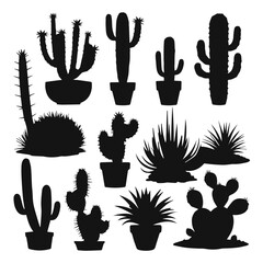 flat design cactus silhouette collection - obrazy, fototapety, plakaty