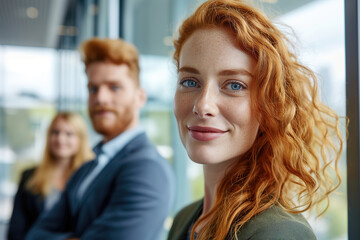 Obraz premium Young Redhead Woman Selfie with Friends