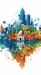 Obraz premium Colorful Watercolor Cityscape Illustration