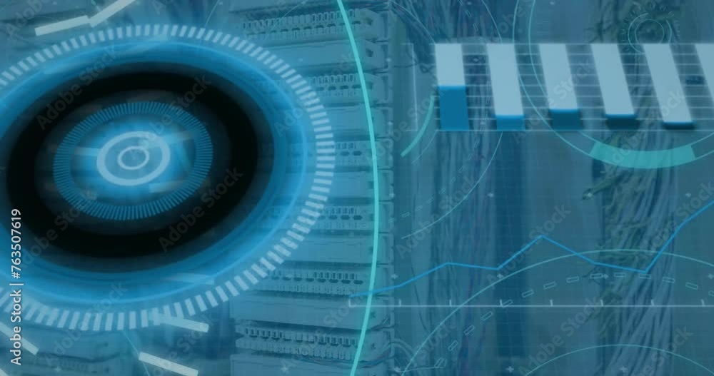Poster animation of scope scanning and data processing over server room