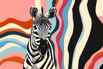 Modern abstract vector illustration of a zebra with stripes merging into a colorful abstract background.