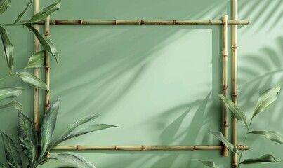 Delicate bamboo frame on minimalistic natural material, space remember