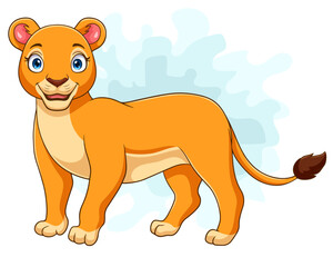 Cartoon happy female lion isolated on white background