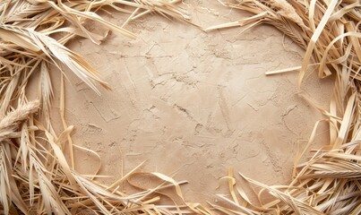 Delicate dry grass frame on minimalistic flat background, space for text - obrazy, fototapety, plakaty