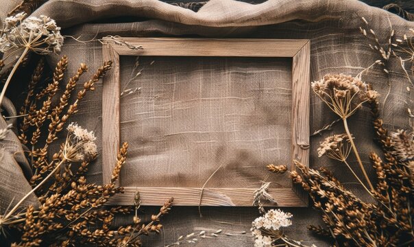 Delicate hemp frame on minimalistic natural, space for text