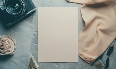 Flat background with blank poster mockup on gray background