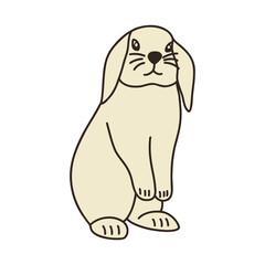 Cute gray hare stands on hind legs with ears hanging down. Adorable rabbit, wild forest animal. Easter symbol. Colorful vector isolated illustration hand drawn doodle