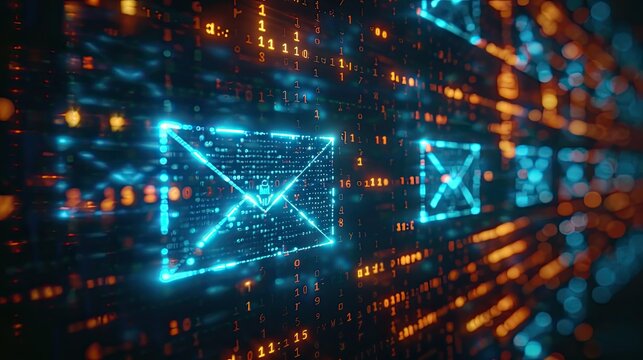 Depiction of secure email communication with encryption