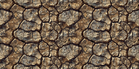 Seamless cracked ground pattern, tileable dry land texture illustration, great for video game design