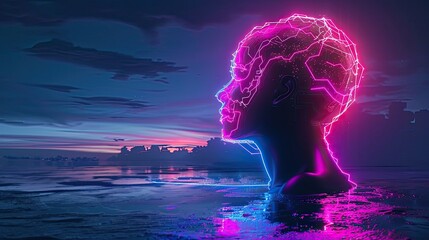 A neon-lit AI platform for psychological counseling providing mental health support