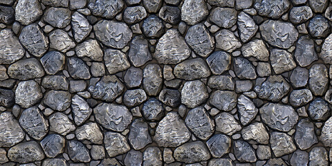 Seamless rock pavemet pattern, tileable cobblestone pathway texture, great for video game design - obrazy, fototapety, plakaty