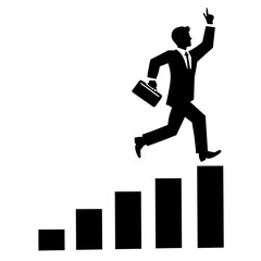 Silhouette of Man running fast up stairs to reach his goals. business success and winning. Vector illustration.