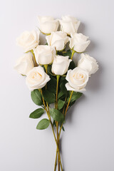 Obraz na płótnie Canvas Beautiful white rose bouquet isolated on background, aesthetic romantic wedding design, copy space