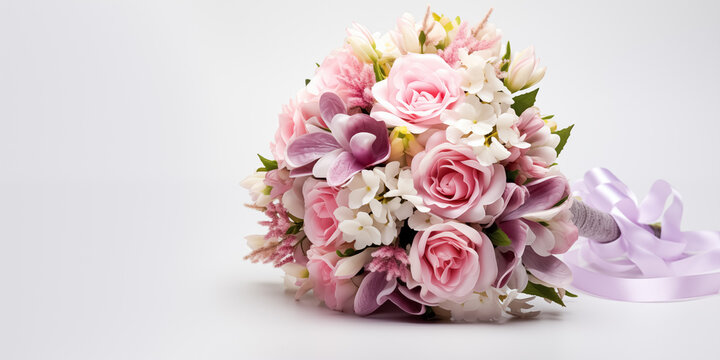 Beautiful bride's bouquet isolated on background, elegant wedding themed design, copy space
