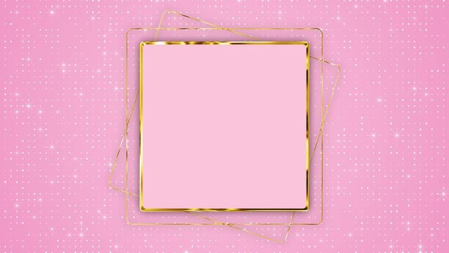 abstract luxury pink background with golden frame 4k animation, shiny stars and gold lines delux motion background