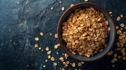 Oat flakes in bowl, top view 