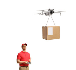 Drone operator delivering a cardboard package